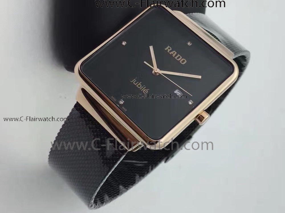 Jubile Rado Watches Rose Gold and Black Mesh Band Jubile Rado Watches Rose Gold and Black Mesh Band